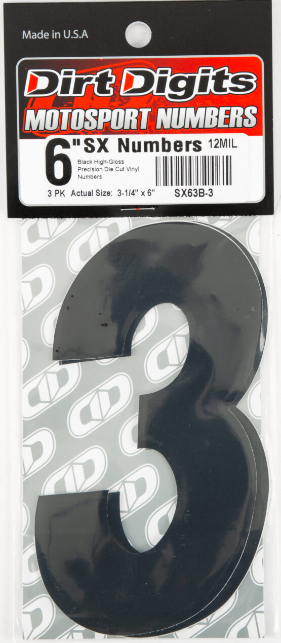 #3 6" Tall Black "SX" Stick-On Race Numbers - 3 Pack - Image 2