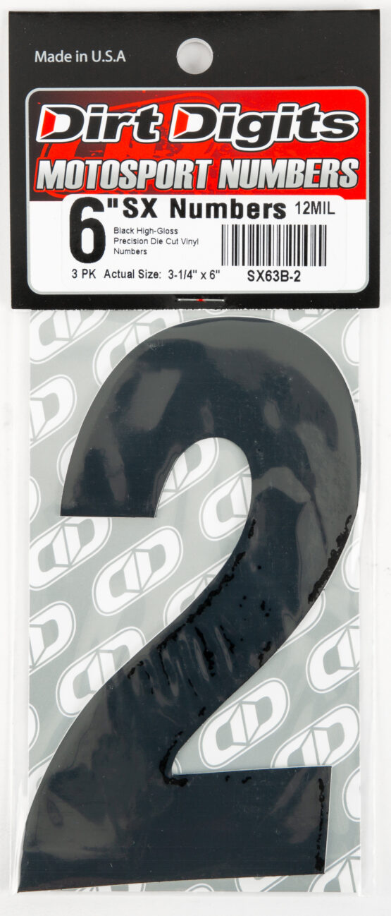#2 6" Tall Black "SX" Stick-On Race Numbers - 3 Pack - Image 2
