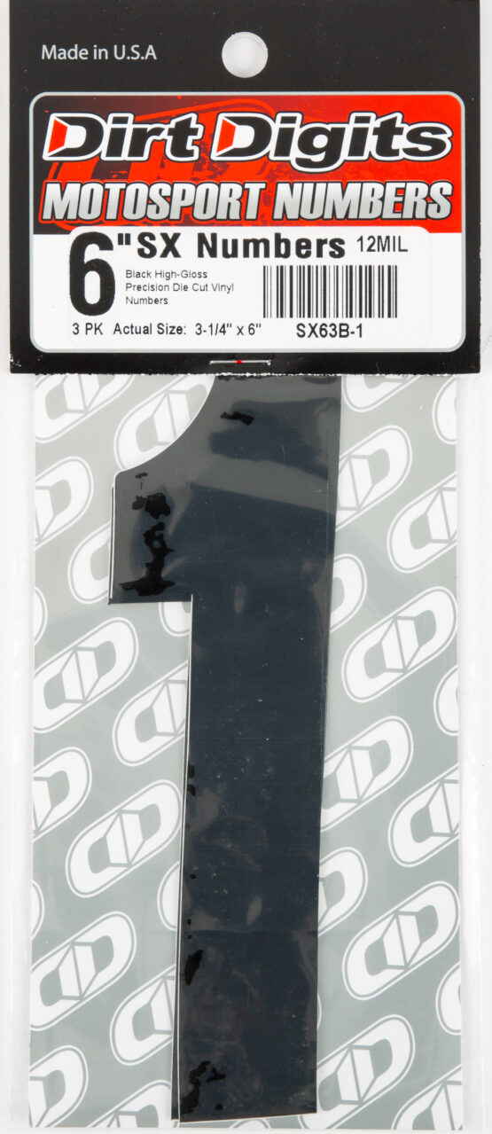 #1 6" Tall Black "SX" Stick-On Race Numbers - 3 Pack - Image 2