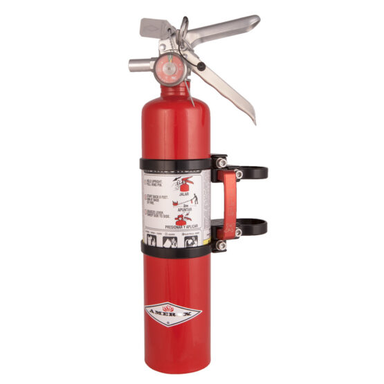 Axia Quick Release Fire Extinguisher Mount Black with 2.5 lb Red Extinguisher