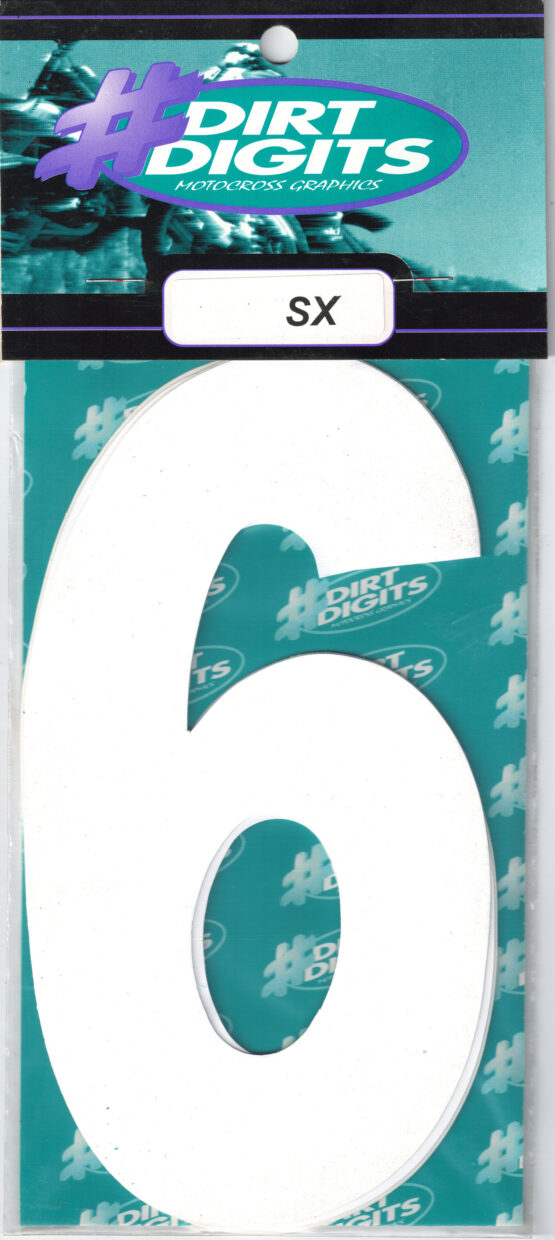 #6 6" Tall White "SX" Stick-On Race Numbers - 3 Pack - Image 2