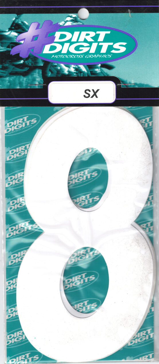 #8 6" Tall White "SX" Stick-On Race Numbers - 3 Pack - Image 2