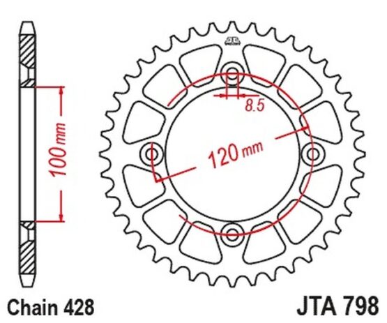 Black Aluminum Rear Sprocket - 47 Teeth 428 Pitch - Image 2