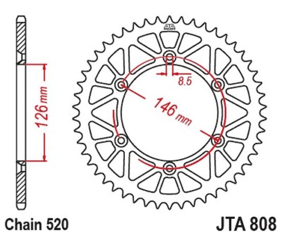 Black Aluminum Rear Sprocket - 47 Teeth 520 Pitch - Image 2