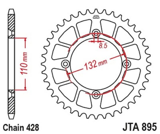 Black Aluminum Rear Sprocket - 46 Teeth 428 Pitch - Image 2
