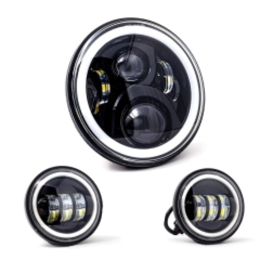 Letric 7" Black LED Headlight Kit with Halo and Mount Adapter - Image 2