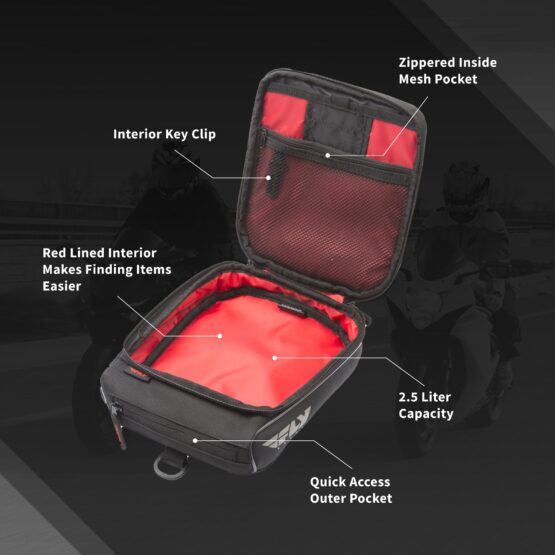 Fly Racing Mini Tank Bag 2.5L Black Motorcycle Luggage - Image 6