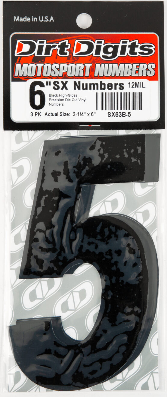 #5 6" Tall Black "SX" Stick-On Race Numbers - 3 Pack - Image 2