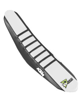 D'Cor Black/White Seat Cover with Ribs Fits 16-18 KTM 125-450 SX/F XC/F