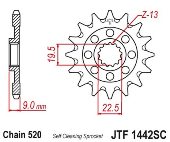 Front Steel Countershaft Sprocket Self Cleaning - 14 Tooth 520 - Image 2