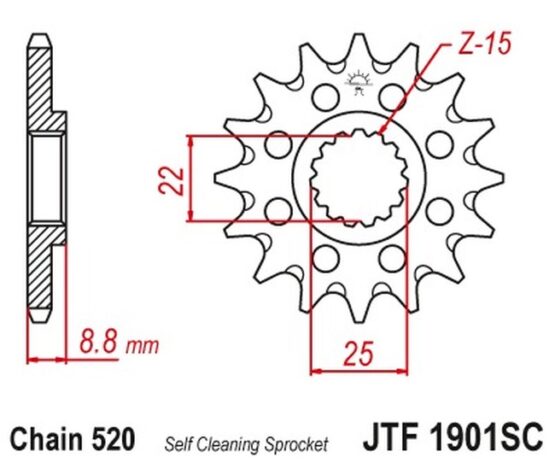 Front Steel Countershaft Sprocket Self Cleaning - 15 Tooth 520 - Image 2