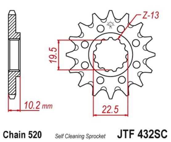 Front Steel Countershaft Sprocket Self Cleaning - 14 Tooth 520 - Image 3