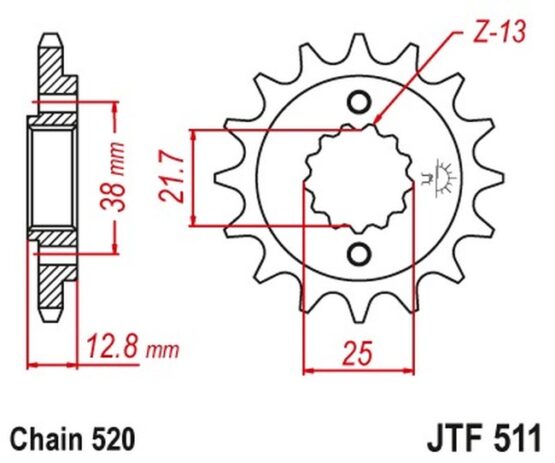 Front Steel Countershaft Sprocket - 15 Tooth 520 - Image 3