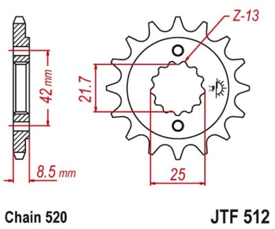 Front Steel Countershaft Sprocket - 13 Tooth 520 - Image 2