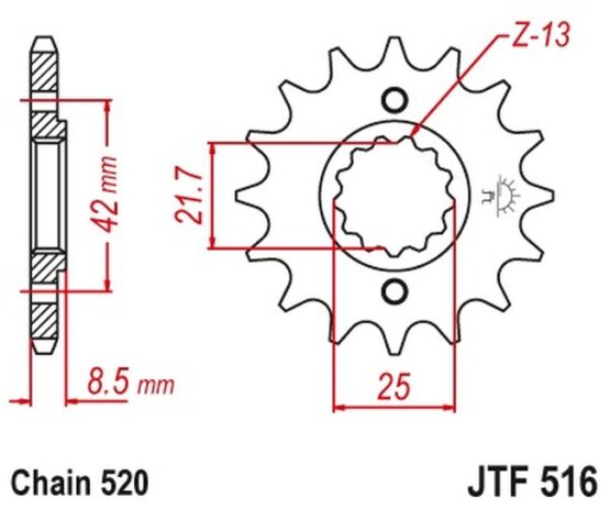 Front Steel Countershaft Sprocket - 13 Tooth 520 - Image 2