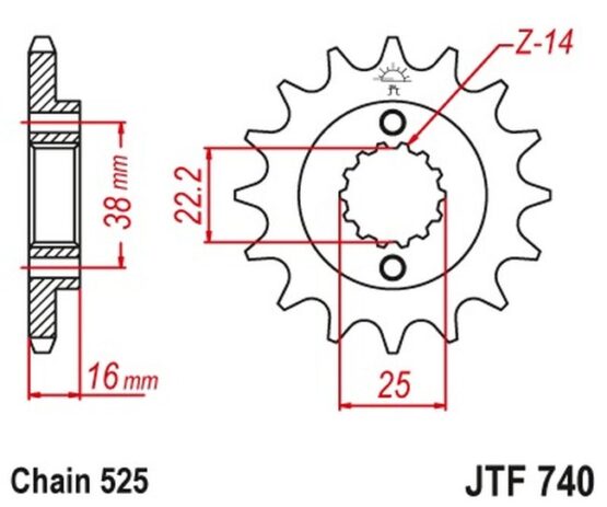 Front Steel Countershaft Sprocket - 14 Tooth 525 - Image 3