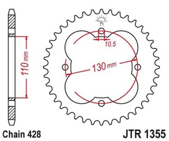Steel Rear Sprocket - 48 Tooth 428 - Image 3