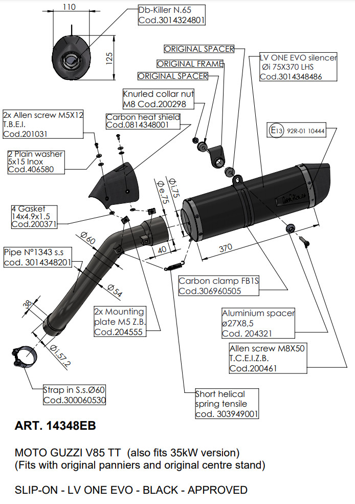 Leo Vince LV One Evo Black Slip-On Exhaust Fits 19-21 Moto Guzzi V85 TT - Image 6
