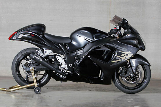 Black Retro Drag Dual Slip On Exhaust - Image 2