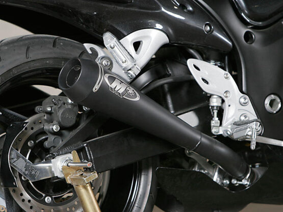 Black Retro Drag Dual Slip On Exhaust - Image 3