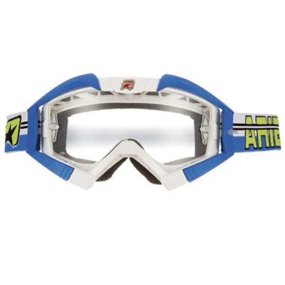 Ariete MX Goggles Crows Top White Blue OTG Clear Lexan Lens