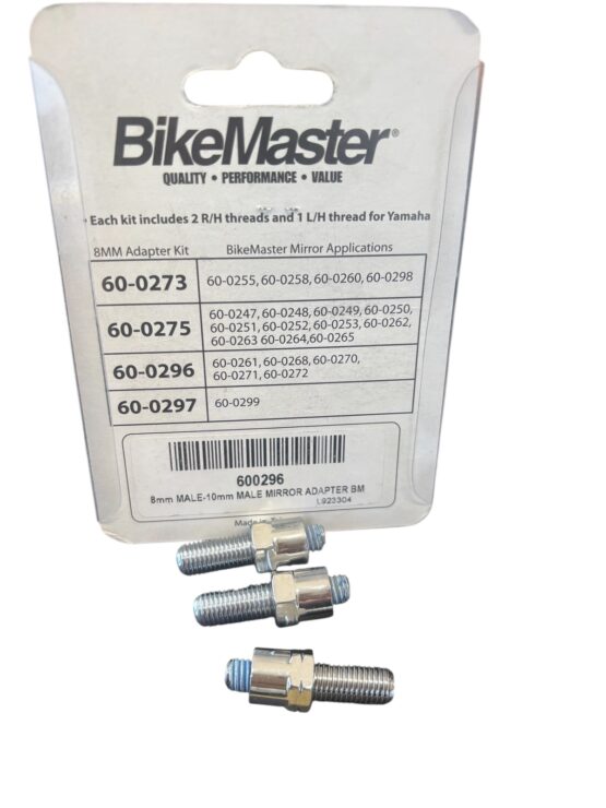 Motorcycle Mirror Adapters - 8mm Male For Mirror, 10mm Male For Bike- Chrome