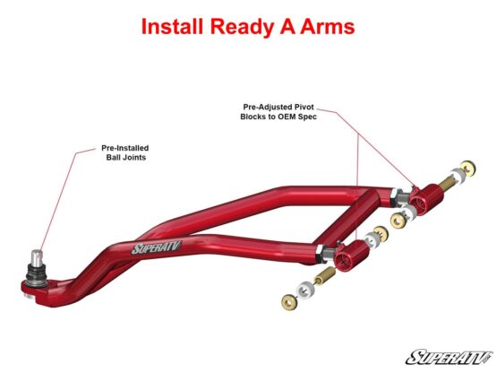 SuperATV High Clearance Front A-Arms Red w/ HD Joints Fits 14-21 RZR XP 1000 - Image 11